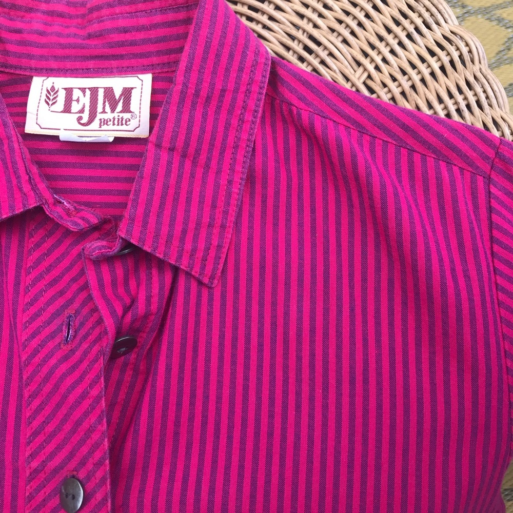Vintage Raspberry Striped Cotton Shirtdress Med Large - Picture 7 of 7